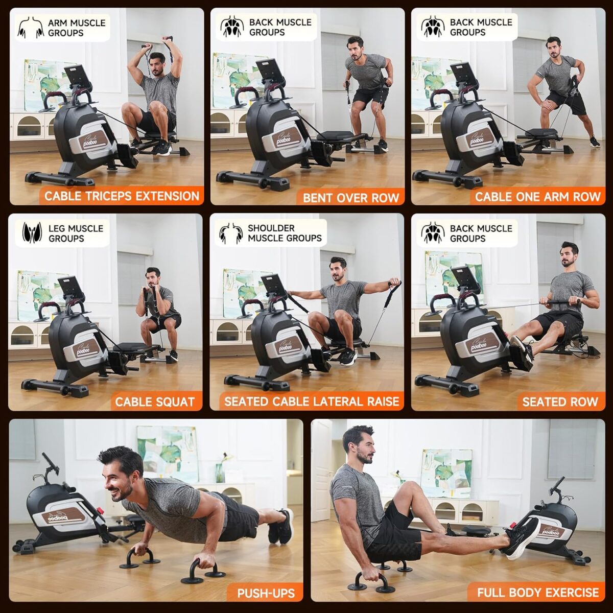 Pooboo Magnetic Rowing Machine 360 LB Weight Capacity, folding rower with Combination Strength exercise, Tablet Holder and Comfortable Seat Cushion, Rower for Home Use - Image 10