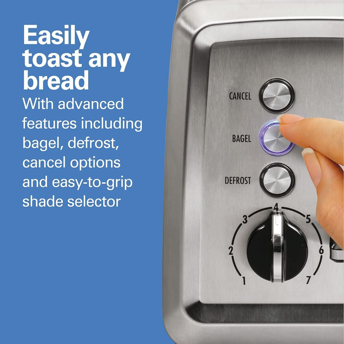 Hamilton Beach 2 Slice Toaster with Extra-Wide Slots, Bagel Setting, Toast Boost, Slide-Out Crumb Tray, Auto-Shutoff & Cancel Button, Defrost Function, Stainless Steel (22794) - Image 3