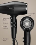 Ionic Hair Dryer with Diffuser, Blow Dryer, Professional 1875W Powerful AC Motor Hairdryer with 8.2Ft Cord for Women & Men, Fast-Drying Blow Dryer with Nozzle for Home, Salon - Image 8