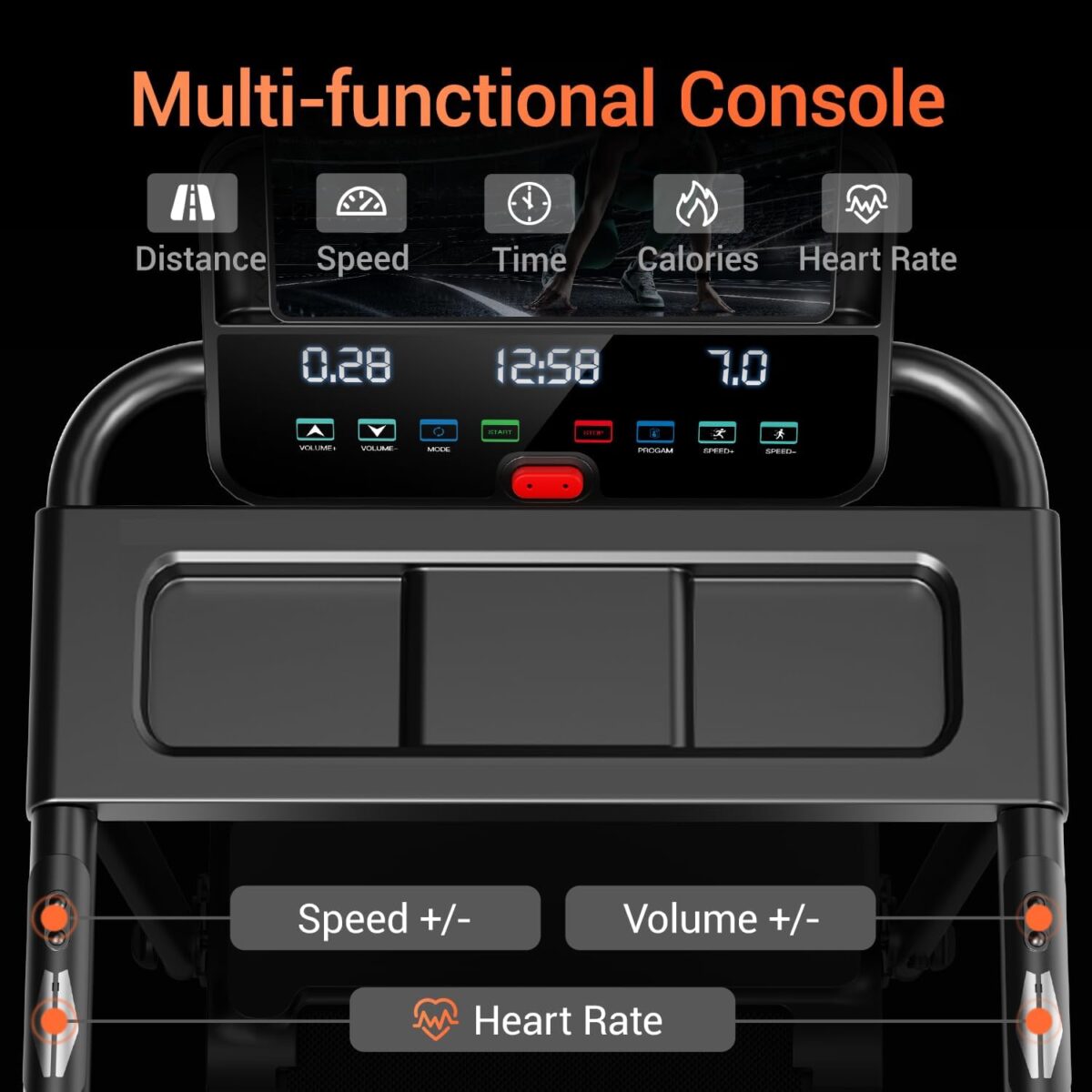 Treadmills for Home, 15% Incline Treadmill, Folding Treadmill Filpped Screen and Heart Rate Sensor, 3.0HP Quiet Brushless Dual Cushion System, 300lbs Weight Capacity - Image 4