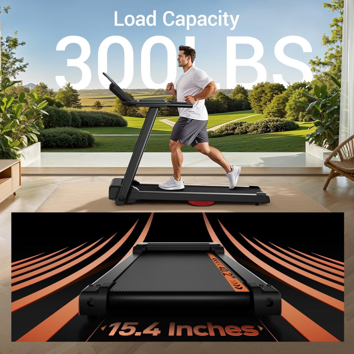 Treadmills for Home, 15% Incline Treadmill, Folding Treadmill Filpped Screen and Heart Rate Sensor, 3.0HP Quiet Brushless Dual Cushion System, 300lbs Weight Capacity - Image 5
