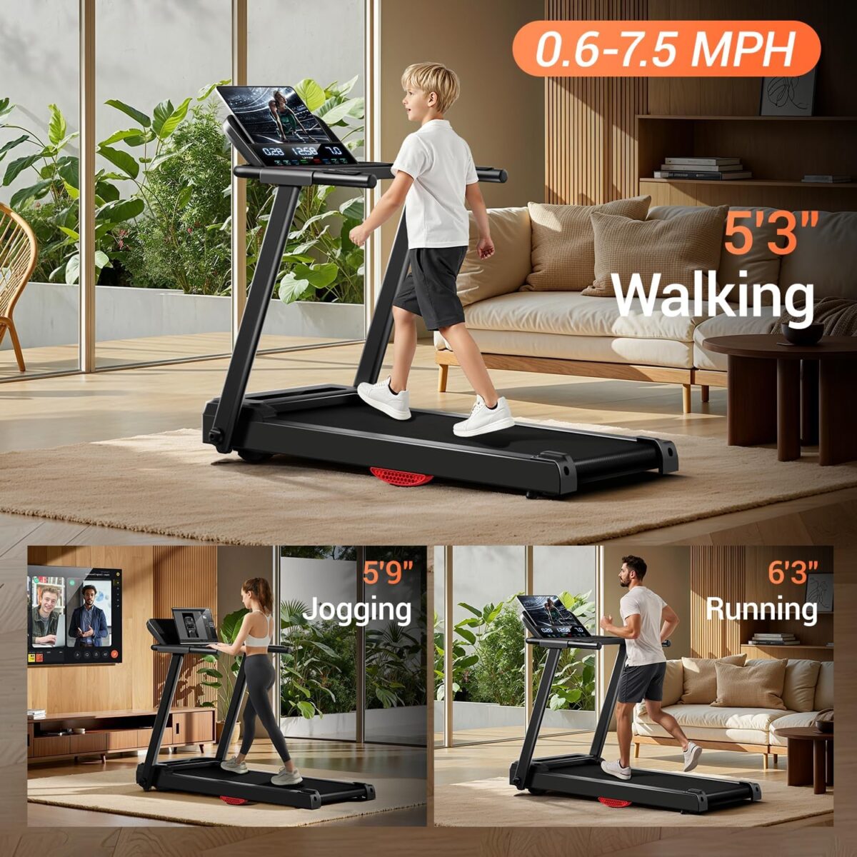 Treadmills for Home, 15% Incline Treadmill, Folding Treadmill Filpped Screen and Heart Rate Sensor, 3.0HP Quiet Brushless Dual Cushion System, 300lbs Weight Capacity - Image 6