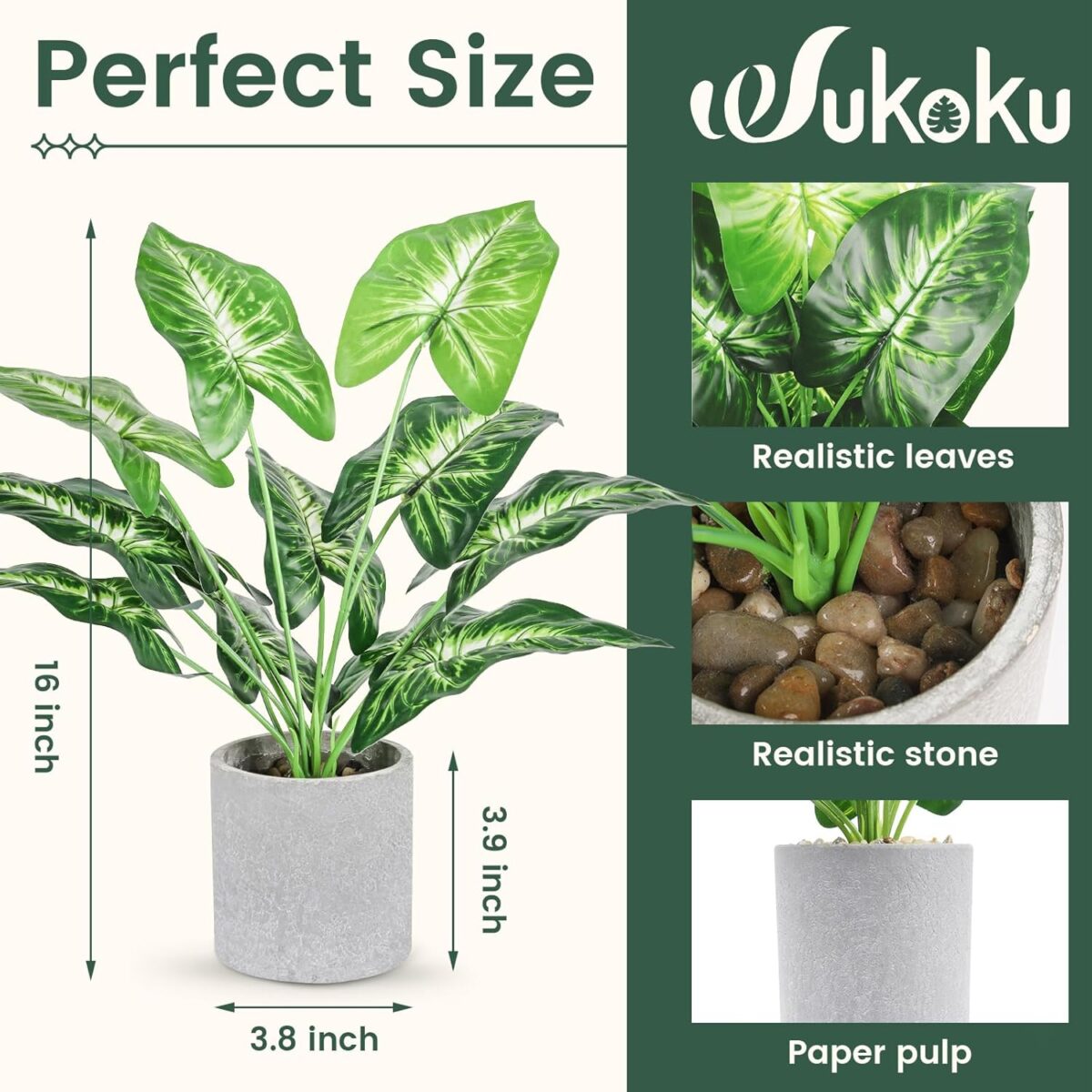16" Small Fake Plants Artificial Tropical Faux Plants Indoor Desk Plant for Home Office Kitchen Shelf Sage Green Decor - Image 4