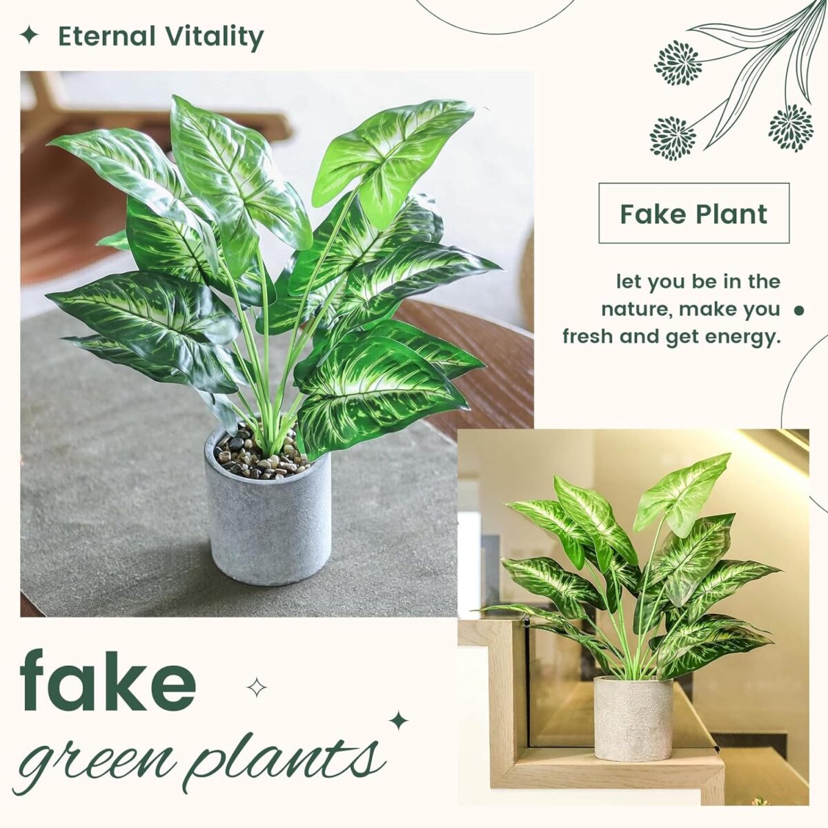 16" Small Fake Plants Artificial Tropical Faux Plants Indoor Desk Plant for Home Office Kitchen Shelf Sage Green Decor - Image 6