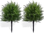 23.6" Artificial Cypress Topiary Outdoor Plants with Spike, 2 Pack Faux Cedar Bushes UV Resistant Fake Shrubs for Front Porch Décor (Cedar Topiary Ball Trees) - Image 2