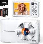4K Digital Camera, 64MP Autofocus Vlogging Camera with Front Rear Lens, Flash, 16X Zoom, Anti-Shake, 32GB Card, Compact Point Shoot Camera for Teens Adult Beginner Travel Photography(White) - Image 2