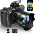 8K Digital Cameras for Photography Autofocus, WiFi 88MP Vlogging Camera with Dual-Lens, Flash, 16X Digital Zoom, Touch Screen, Travel Camera Anti-Shake with Lens Hood, 64GB Card,2 Batteries - Image 2