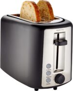 Amazon Basics 2 Slice Toaster, With 6 Browning Settings, Extra Wide Slots For Bagels and Special Breads, Removable Easy-to-Clean Crumb Tray, Cancel/Defrost/Bagel Buttons, 900W, Black & Silver - Image 2