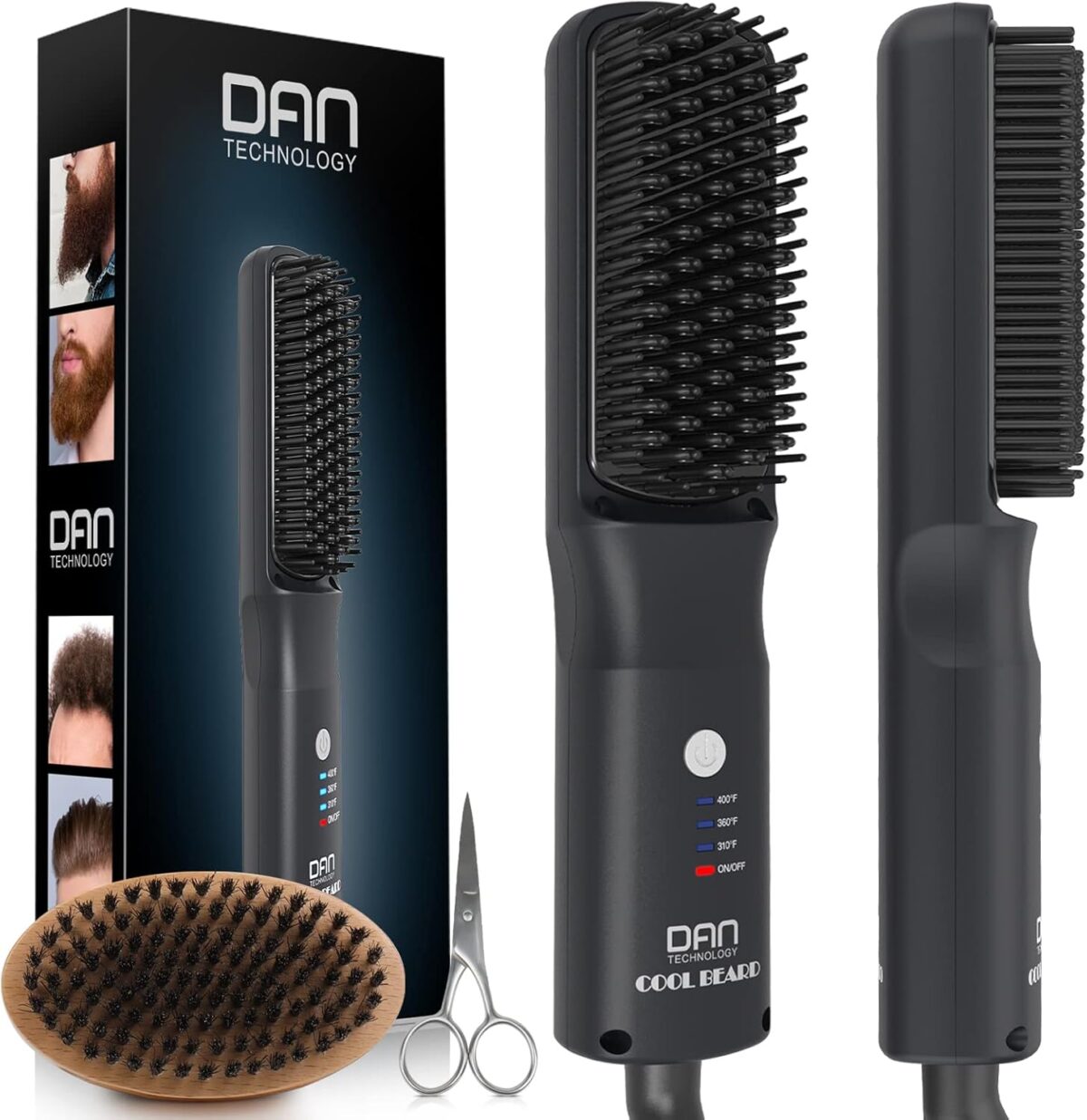 Beard Straightener with Wooden Brush Ionic Beard Comb for Men, 30s Fast Heating, Tourmaline Ceramic Anti-Scald Design, 3 Heat Settings, 30min Auto Off, Portable Dual Voltage Beard Styling Tool - Image 2