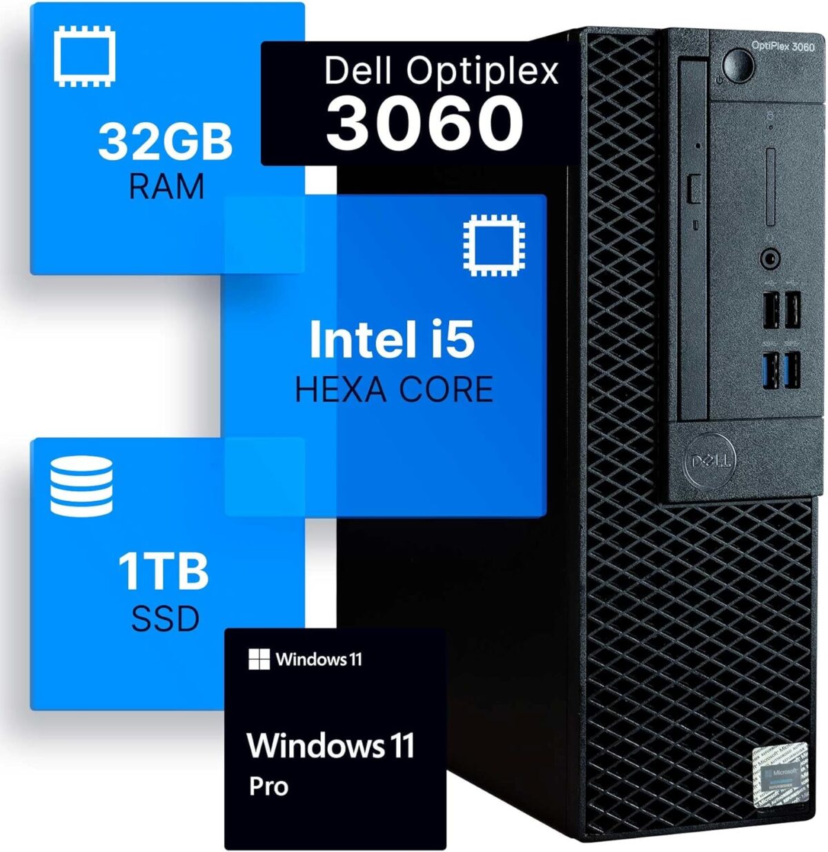Dell Optiplex 3060 Desktop Computer | Intel i5-8500 (3.2) | 32GB DDR4 RAM | 1TB SSD Solid State | Built in WiFi | Bluetooth | Windows 11 Professional | Home or Office PC (Renewed) - Image 2