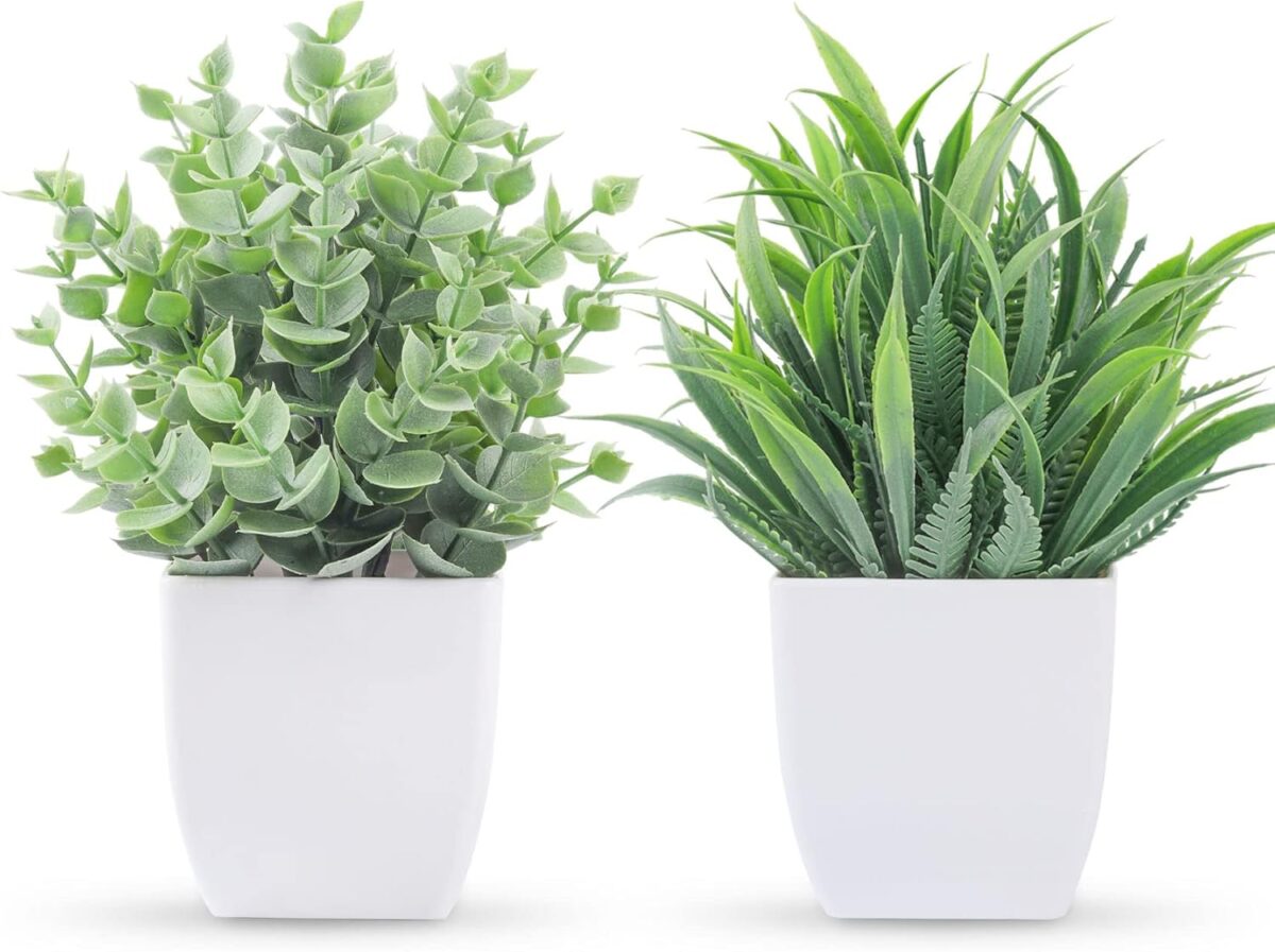 Der Rose 2 Pack Small Fake Plants Mini Artificial Potted Plants for Table Desk Home Bathroom Office Decor - Image 2