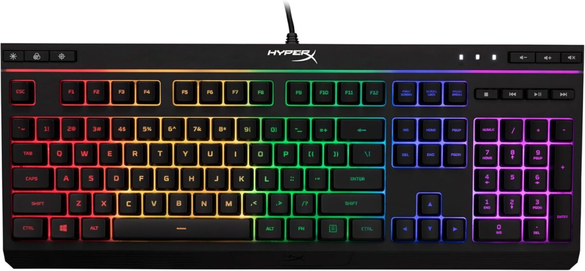 HyperX Alloy Core RGB – Membrane Gaming Keyboard, Comfortable Quiet Silent Keys with RGB LED Lighting Effects, Spill Resistant, Dedicated Media Keys, Compatible with Windows 10/8.1/8/7 – Black - Image 2