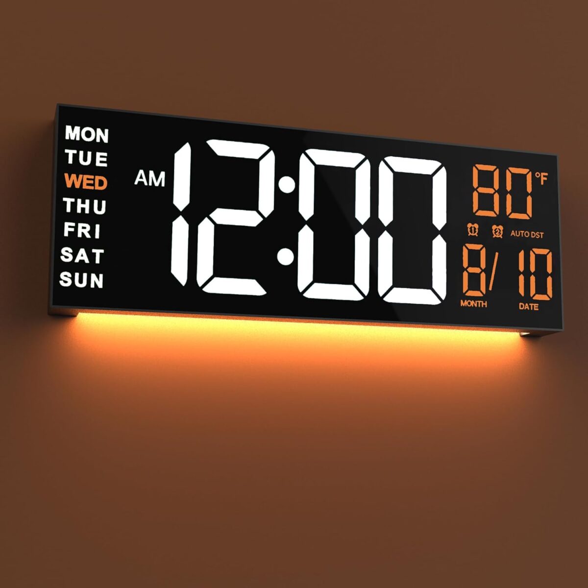 JALL 16" Large Digital Wall Mount Clock, Count Down Timer, Alarm, Big LED, RGB Color, DST, Temperature for Living Room Classroom Desk, Xmas, Birthday Gift for Senior Mom Dad (White Orange, 16 inches) - Image 2
