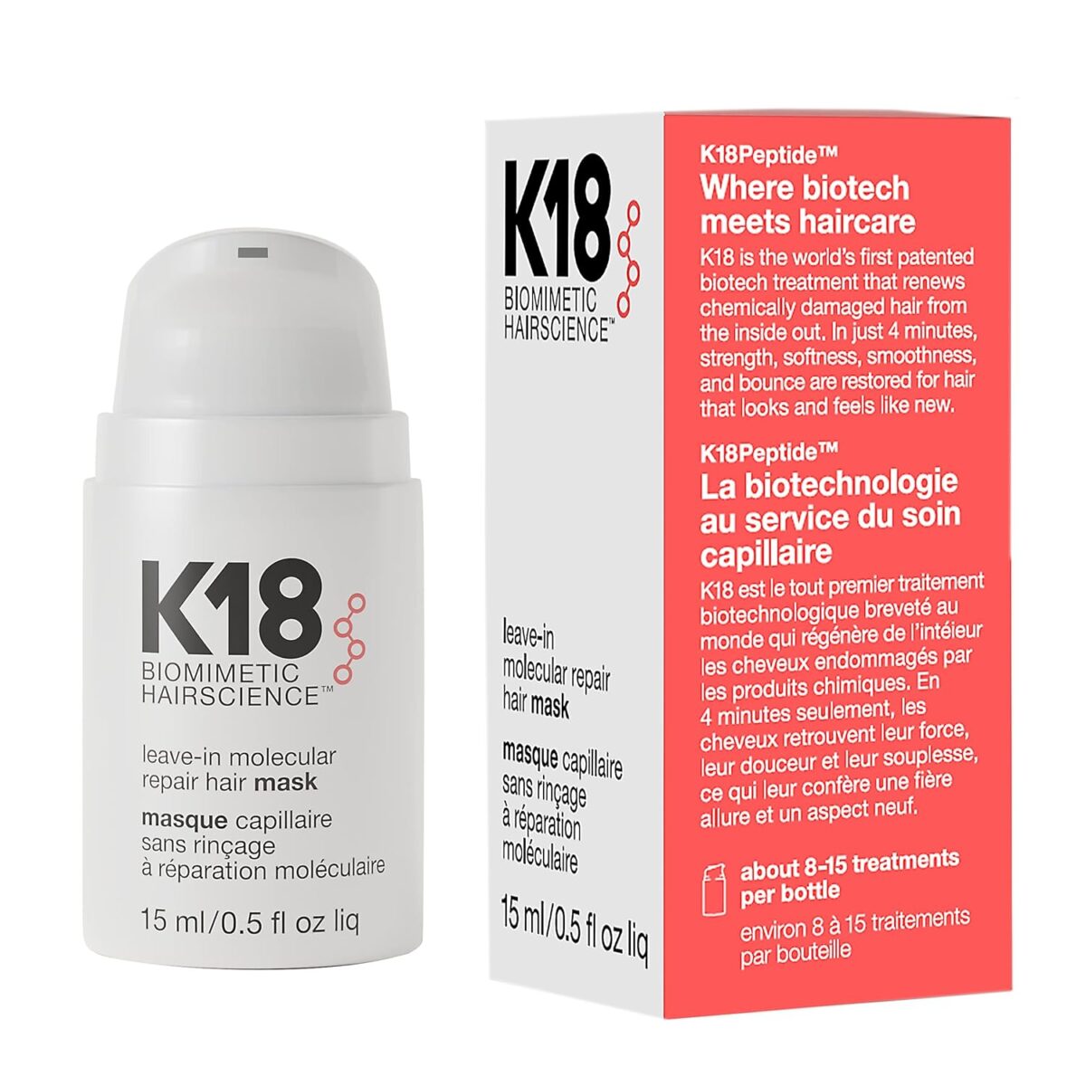 K18 Leave-In Molecular Hair Mask, Repairs Dry or Damaged Hair, Reverse Hair Damage from Bleach, Color, Chemical Services & Heat - Image 2