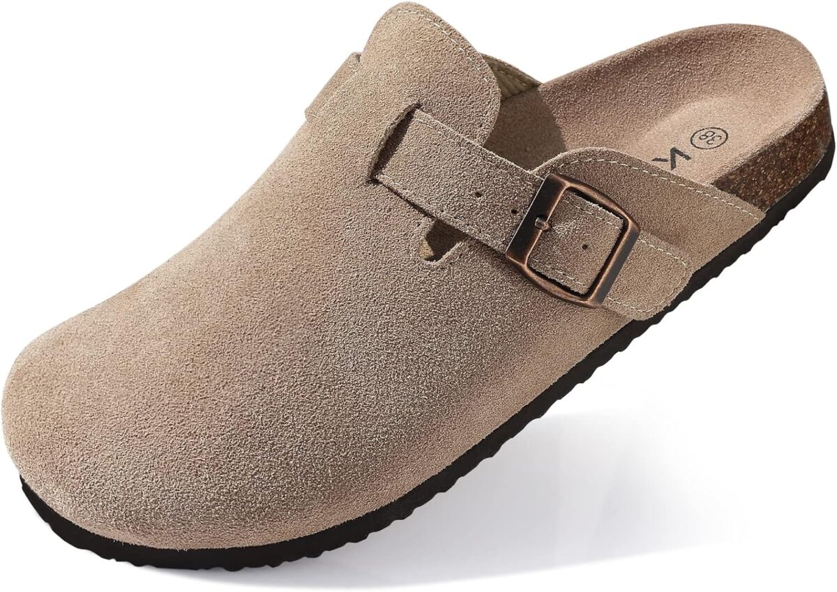 KIDMI Women's Genuine Suede Clogs Cork Footbed Sandals Leather Mules Potato Shoes with Arch Support - Image 2