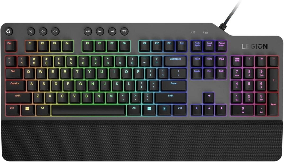 Lenovo GY40T26478 Legion K500 RGB Mechanical Gaming Keyboard, 3 ZONE Full-size Keyboard, 7 user Programmable Hot Keys; 16.8 Million Colors, 50 Million-Click Red Mechanical Keys, Detachable Palm Rest - Image 2