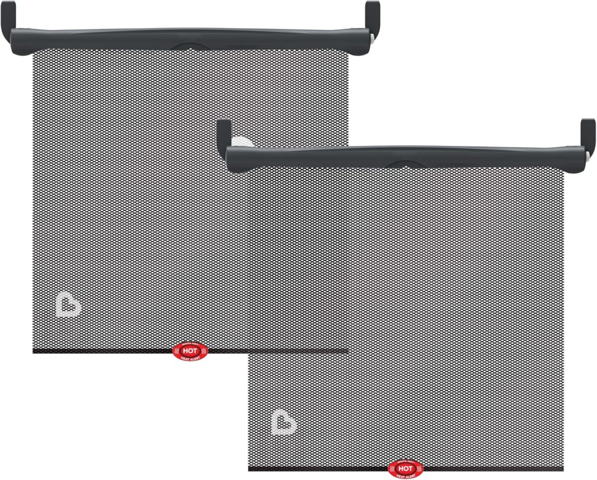 Munchkin Brica Sun Safety Car Window Shade with Heat Alert, Helps Block UVA/UVB Rays, 2 Pack, Black - Image 2