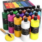 Nicpro 14 Colors Large Bulk Acrylic Paint Set (16.9 oz,500 ml) Rich Art Painting Supplies, Non Toxic for Multi Surface Pumpkin Canvas Wood Ceramic Leather Fabric Craft, for Kids Adult with Color Wheel - Image 2