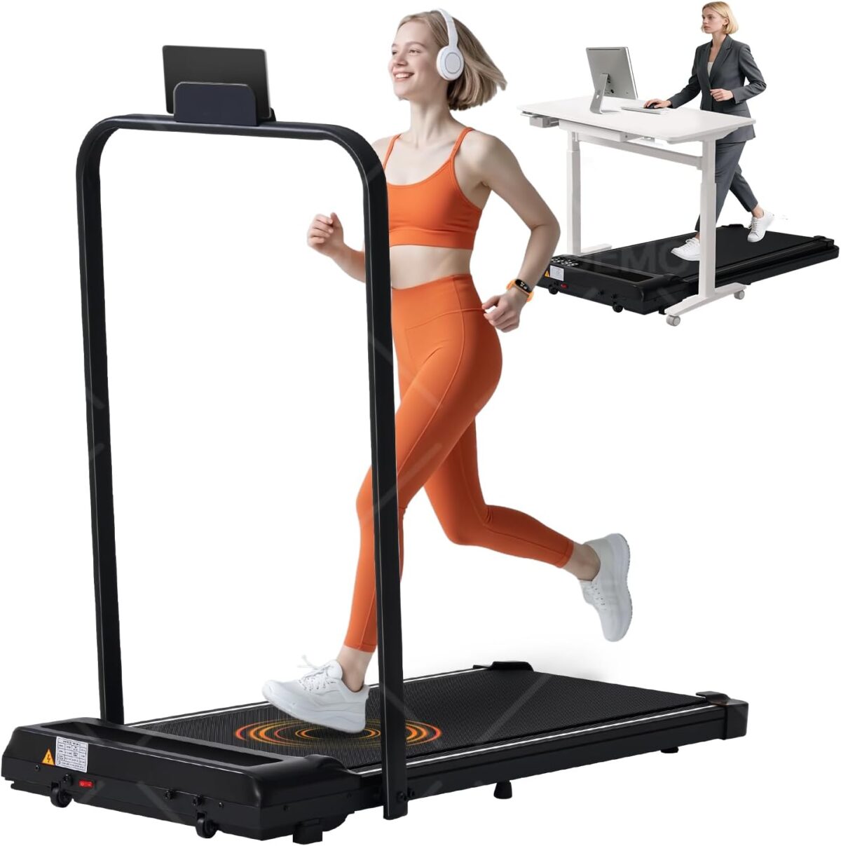 Portable Compact Treadmill with Handles for Home Small Spaces, Foldable Folding Walking Pad Treadmill with Handle Bar, 3.0HP Electric Walking Pads Treadmills Home with 320LB Capacity, LED Display - Image 2