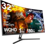 SANSUI 32-Inch Curved Gaming Monitor WQHD 2560 x 1440 180Hz Curved 1500R -Fast VA,1ms(OD), HDR, 300nits, sRGB 125%, DCI-P3 95%, FreeSync, HDMI x2, DP1.4x2(DP Cable Included) - Image 2