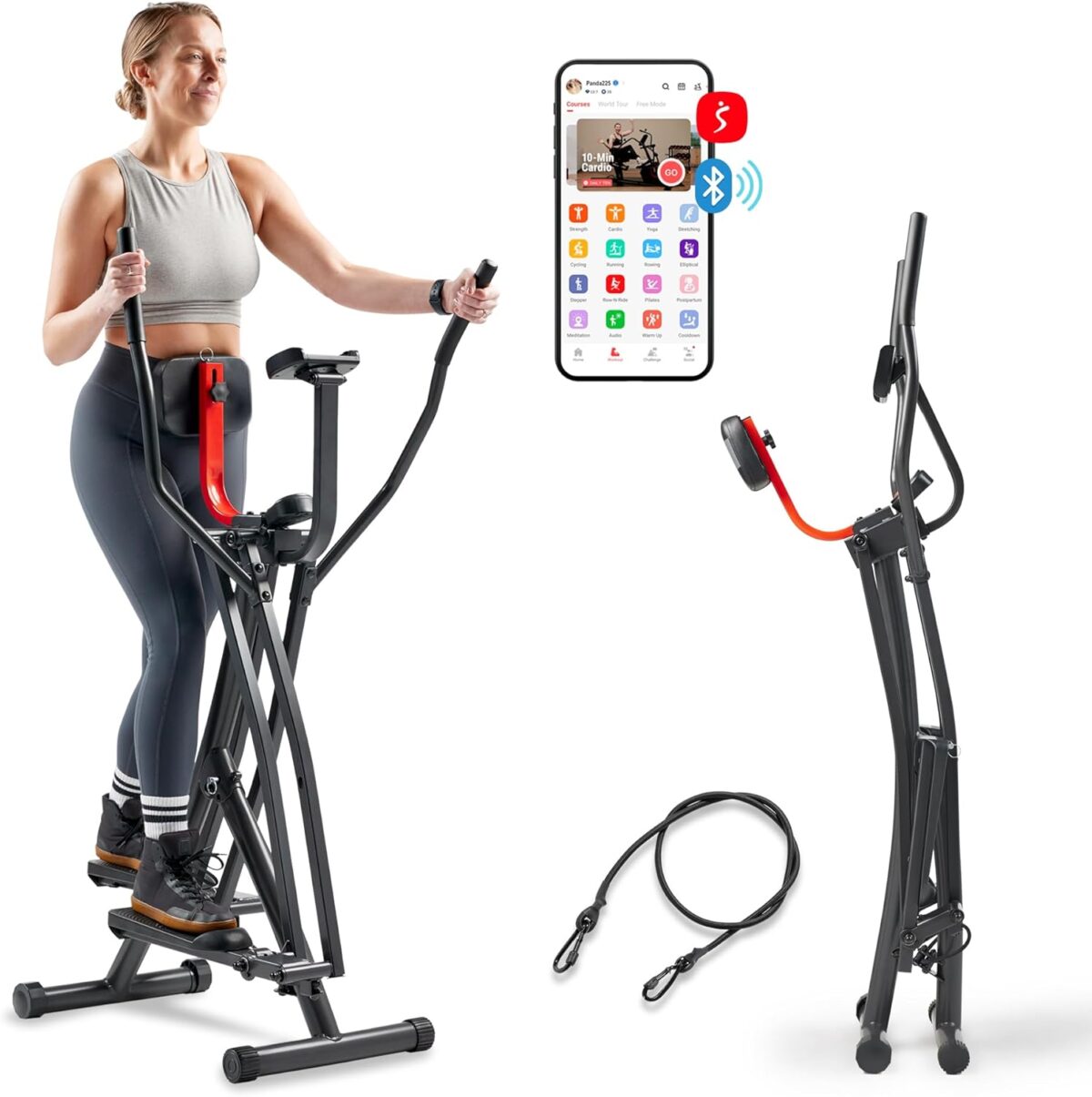 Sunny Health & Fitness Smart Air Walk Elliptical, Foldable Machine w/ 30-INCH Stride, Cardio Cross Trainer Glider for Home Exercise, Free SunnyFit App Bluetooth Link, Optional Adjustable Resistance - Image 2