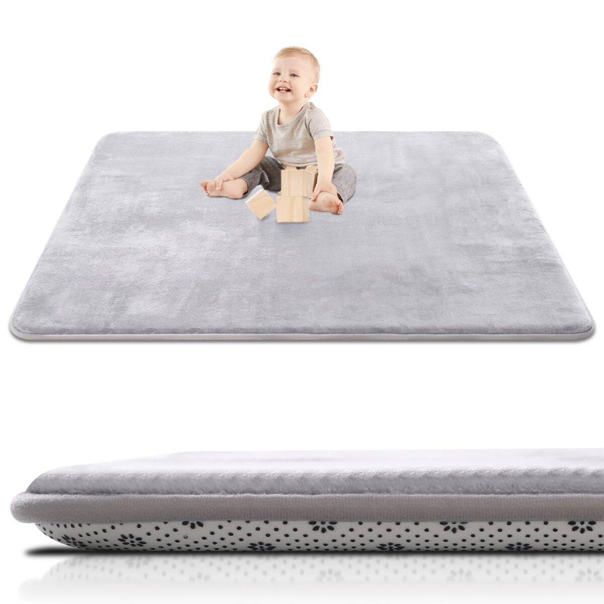 Thick Baby Play Mat for Floor,50 x 50 Playpen Mat,Tummy Time Foam Mat,Ultra Soft Support & Plush Feel,Easy Care with Non-Slip Cushioned for Infant,Kids and Toddler Crawling,Grey - Image 2