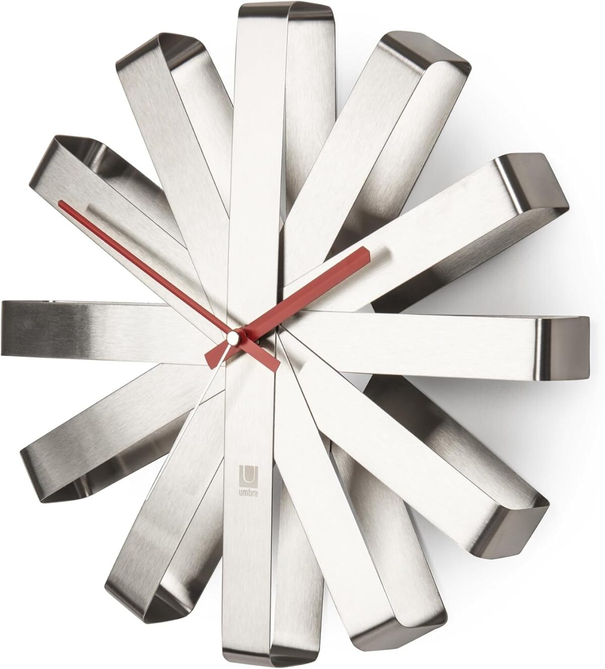 Umbra Ribbon Modern 12-inch Wall Clock, Battery Operated Quartz Movement, Silent Non Ticking Wall Clock, Stainless Steel - Image 2