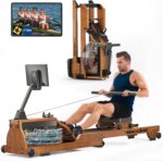 Water Rowing Machine for Home Use, WENOKER Wooden Foldable Rower Machine with Adjustable Monitor & Bluetooth APP, Large Water Tank & Comfortable Seat for Immersive Water Rower, 350LBS Weight Capacity - Image 2