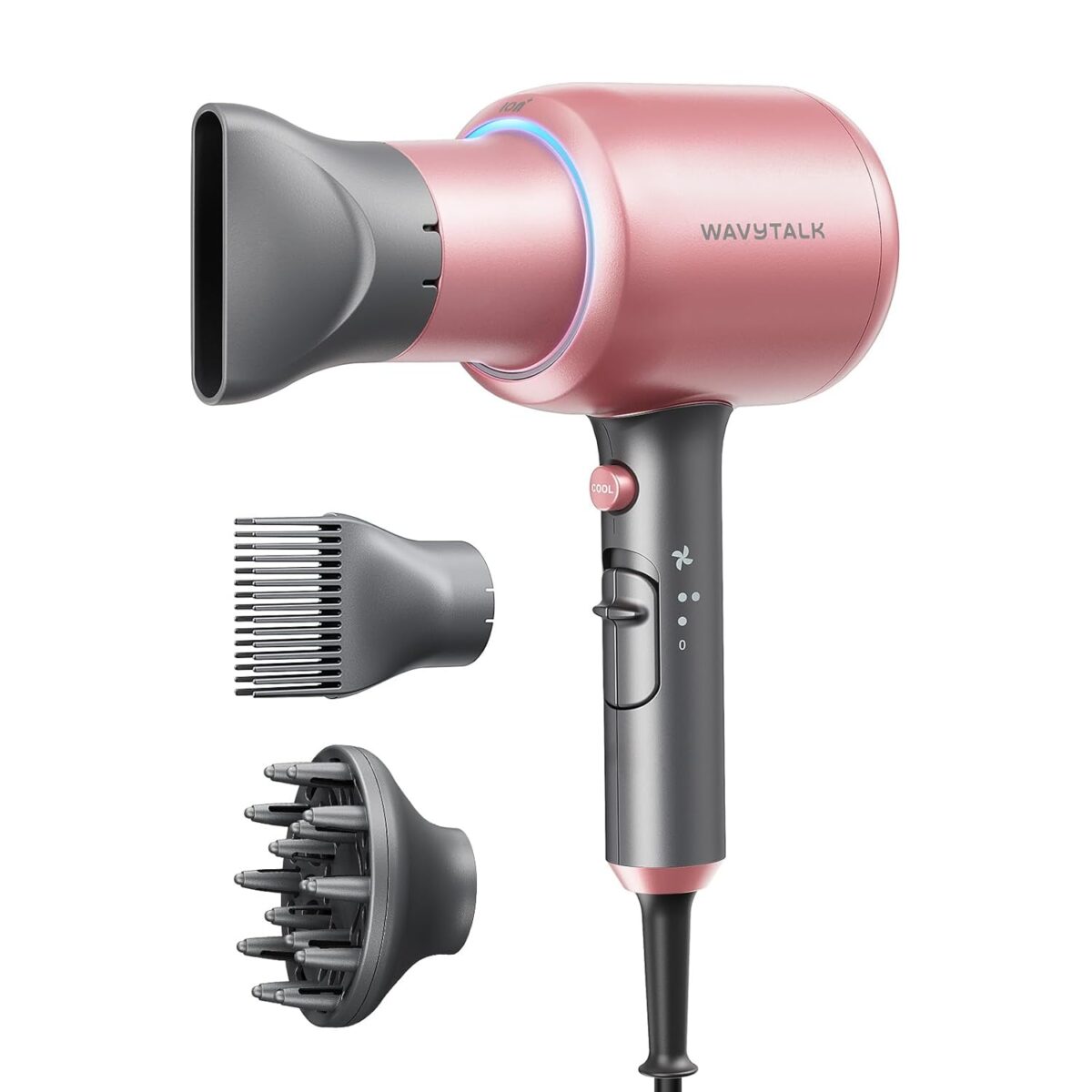 Wavytalk Hair Dryer, Blown Away Ionic Hair Dryer for Curly Hair with Diffuser, 1875W Fast Drying Blow Dryer with Ceramic Technology, 3 Attachments for All Hair Types, Light and Quiet, Rose Gold - Image 2