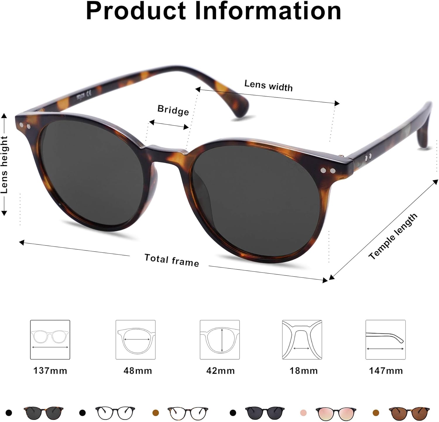 SOJOS Small Round Classic Polarized Sunglasses for Women Men Vintage Style UV400 Lens MAY SJ2113 - Image 7
