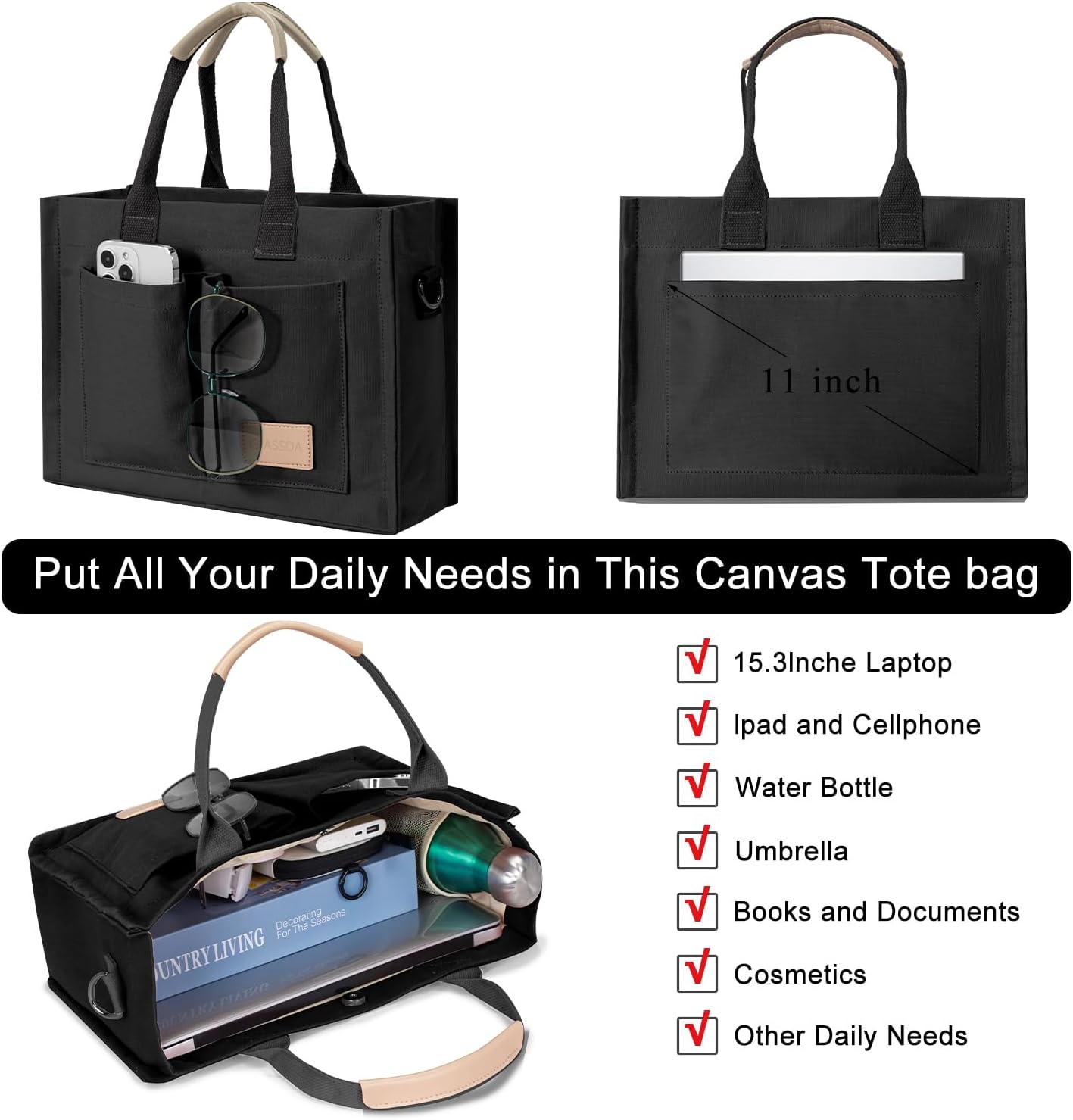 Tote Bags for Women Canvas Tote Purse Crossbody with Pockets Top Handle Shoulder Satchel Bag for Women - Image 5