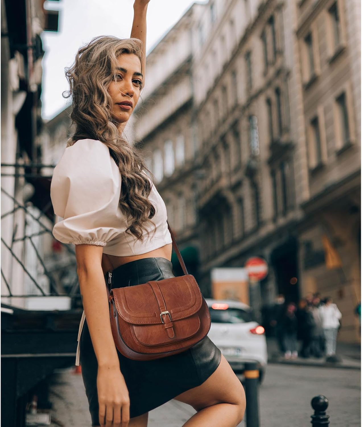 AFKOMST Crossbody Bags for Women,Small Saddle Purse and Boho Cross Body Handbags,Vegan Leather - Image 4