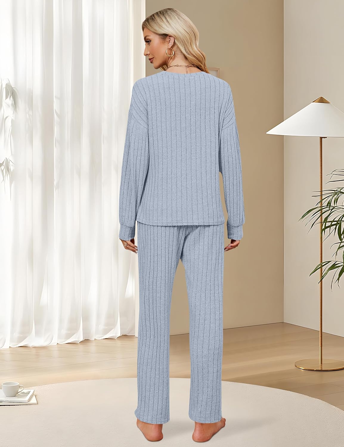 Blooming Jelly Womens Lounge Set Cute Long Sleeve Pajama Sets Casual 2 Piece Pj Outfit Fall Sleepwear Pockets - Image 4