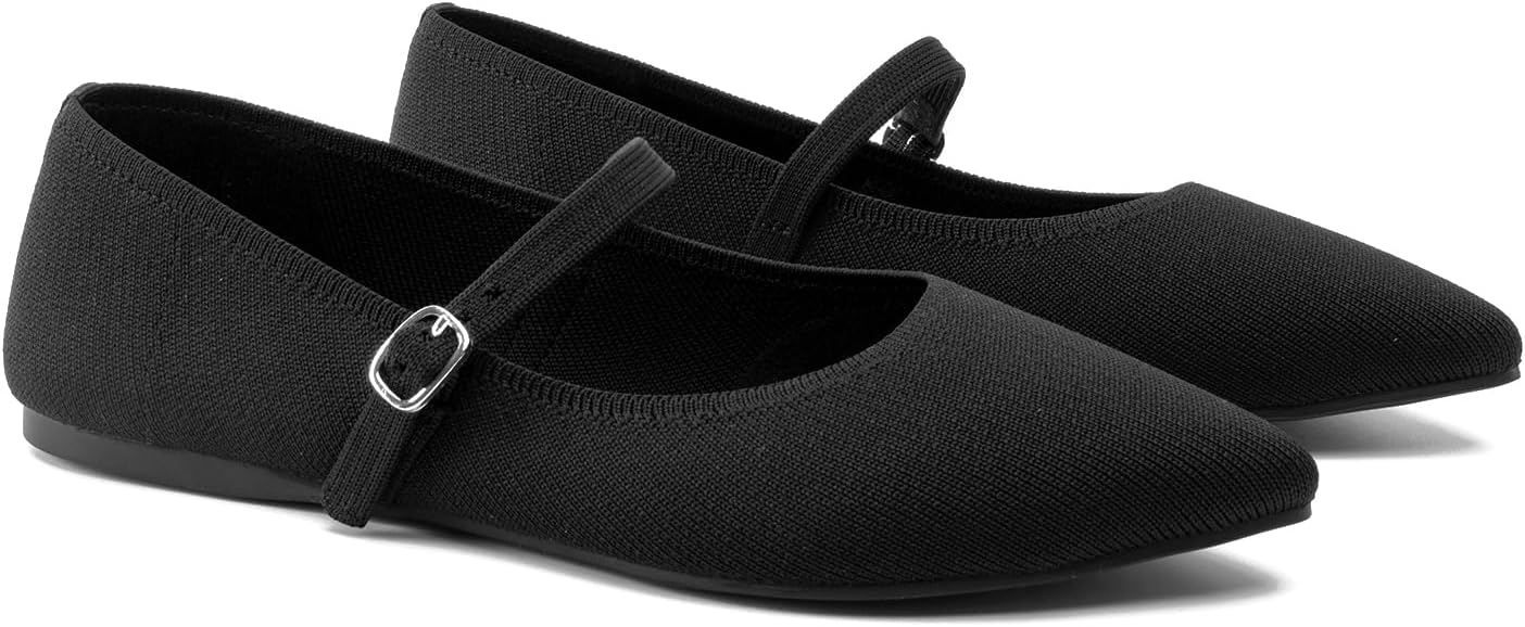 Pointed Toe Flats Knit Ballet Flat Shoes for Women Comfortable with Adjustable Strap,Washable Dressy Casual Flats for Work Office - Image 4