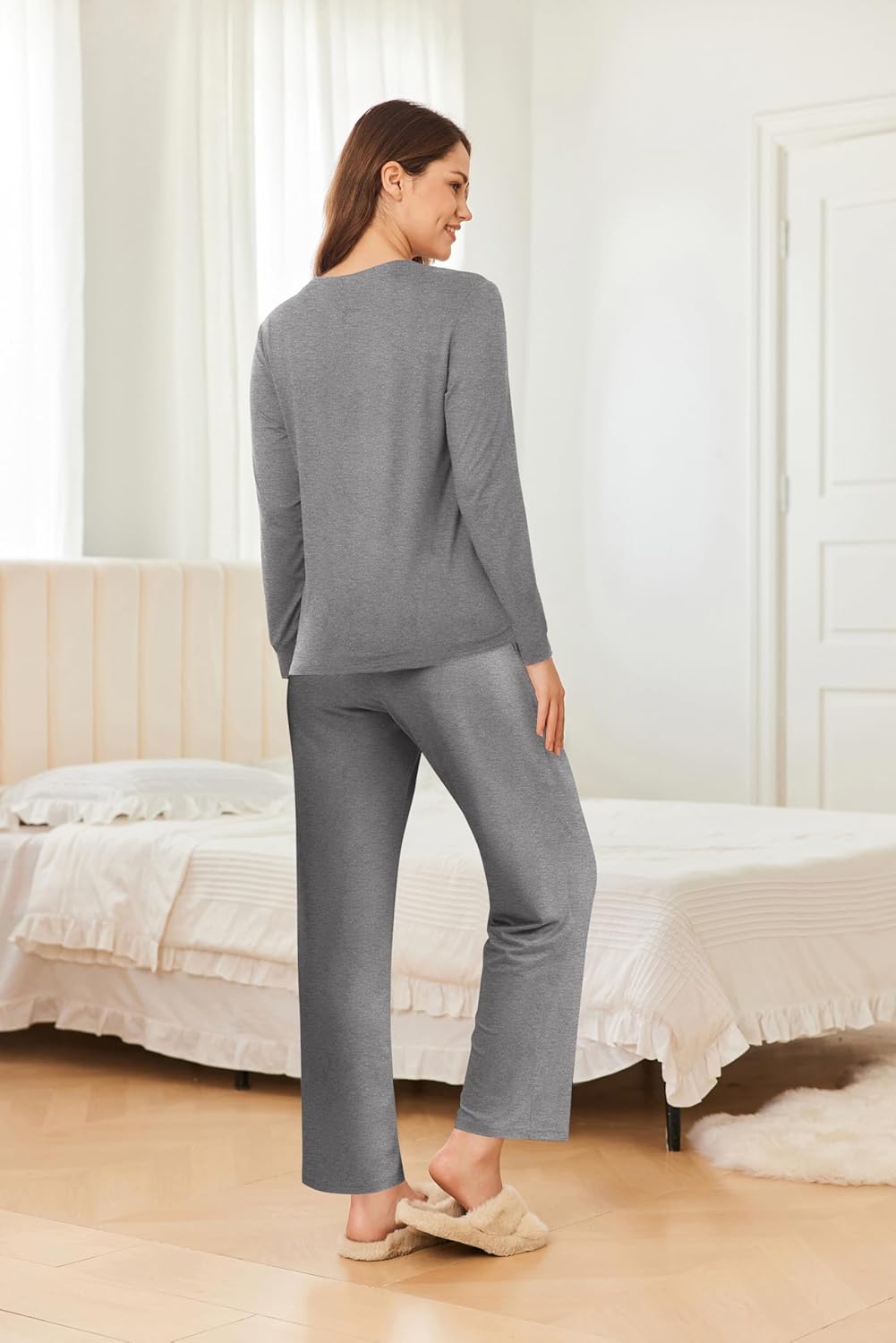 Ekouaer 2 Pack Women Pajama Long Sleeve Sleepwear Soft Loungewear Pjs Sets with Pockets S-XXL - Image 4