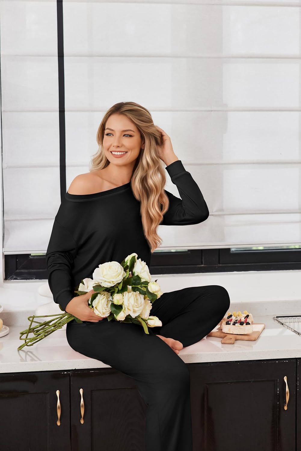 Ekouaer 2 Pack Women Pajama Long Sleeve Sleepwear Soft Loungewear Pjs Sets with Pockets S-XXL - Image 5