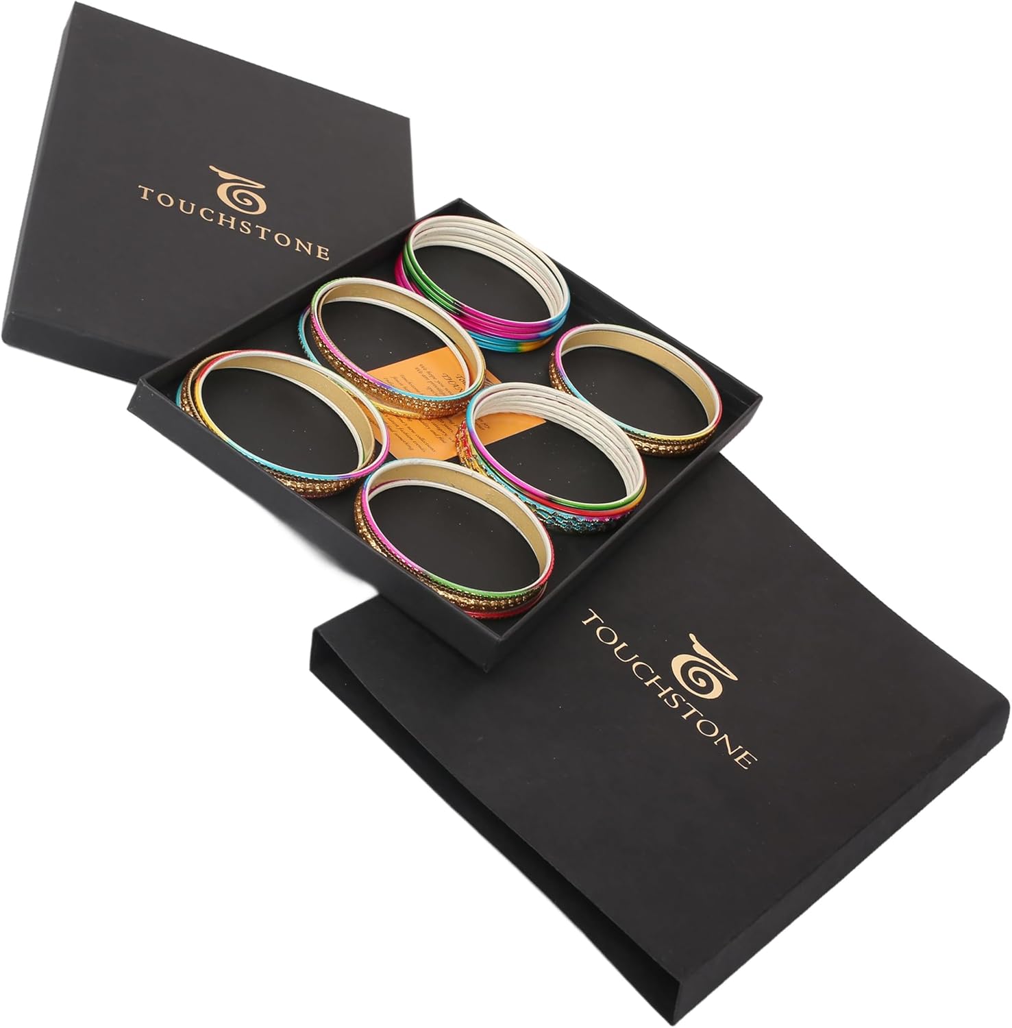 Touchstone Stunning Rainbow Multicolor Bangle Collection. Indian Bollywood Colorful Bangle Bracelet Set of 24 In Antique Gold Tone For Women. - Image 5