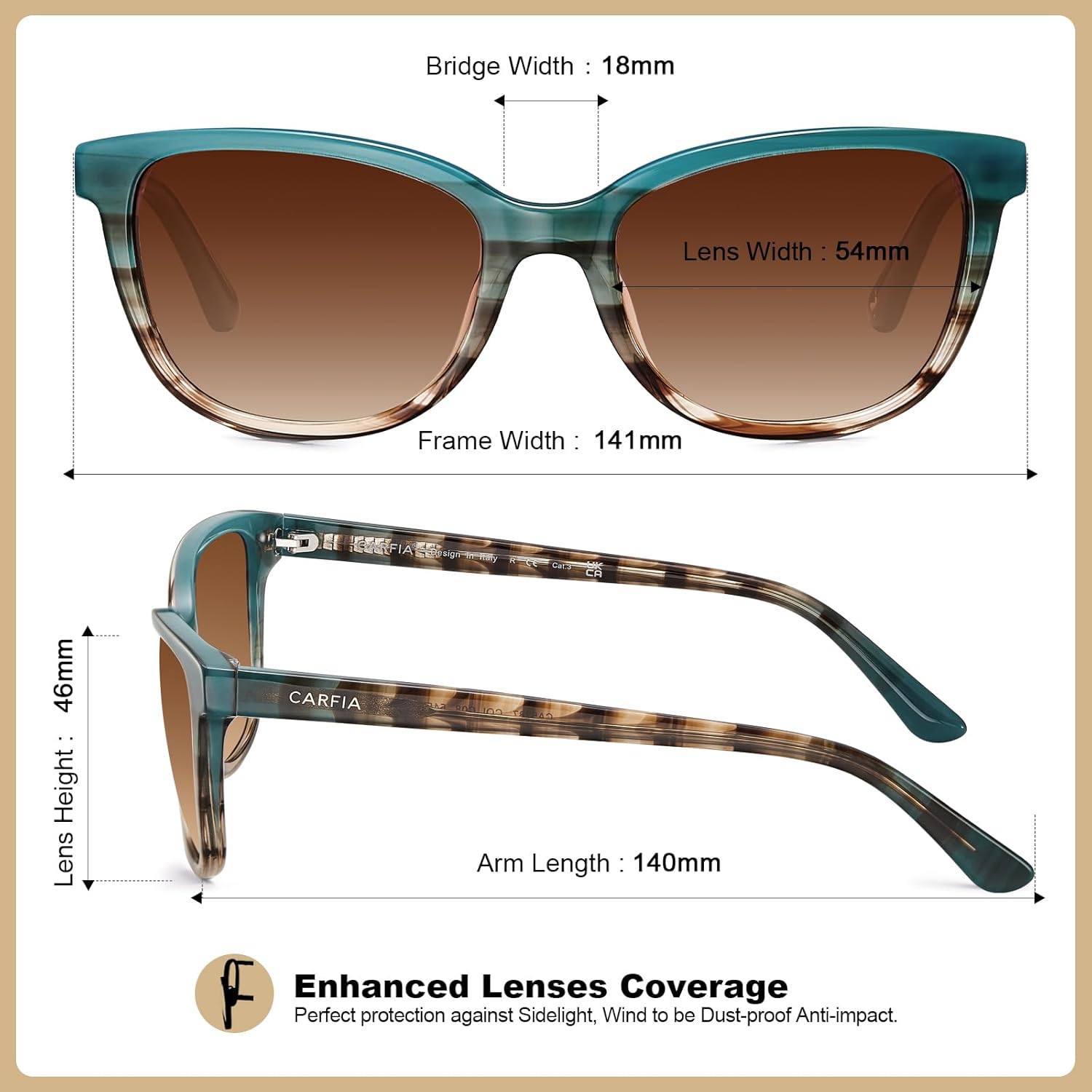 CARFIA Designer Acetate Womens Polarized Sunglasses Fit Most Face Shapes Trendy Shades UV Protection Hypoallergenic Handmade - Image 8