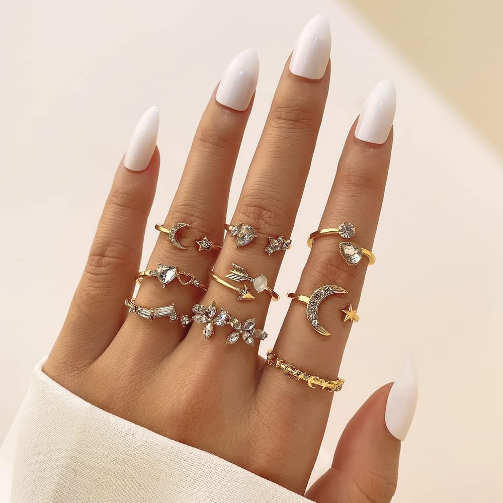 KISS WIFE Golden Stackable Moon Star Knuckle Rings Set for Women, Boho Dainty Lightweight Stacking Rings, Vintage Midi Rings Pack, Trendy Jewelry - Image 3