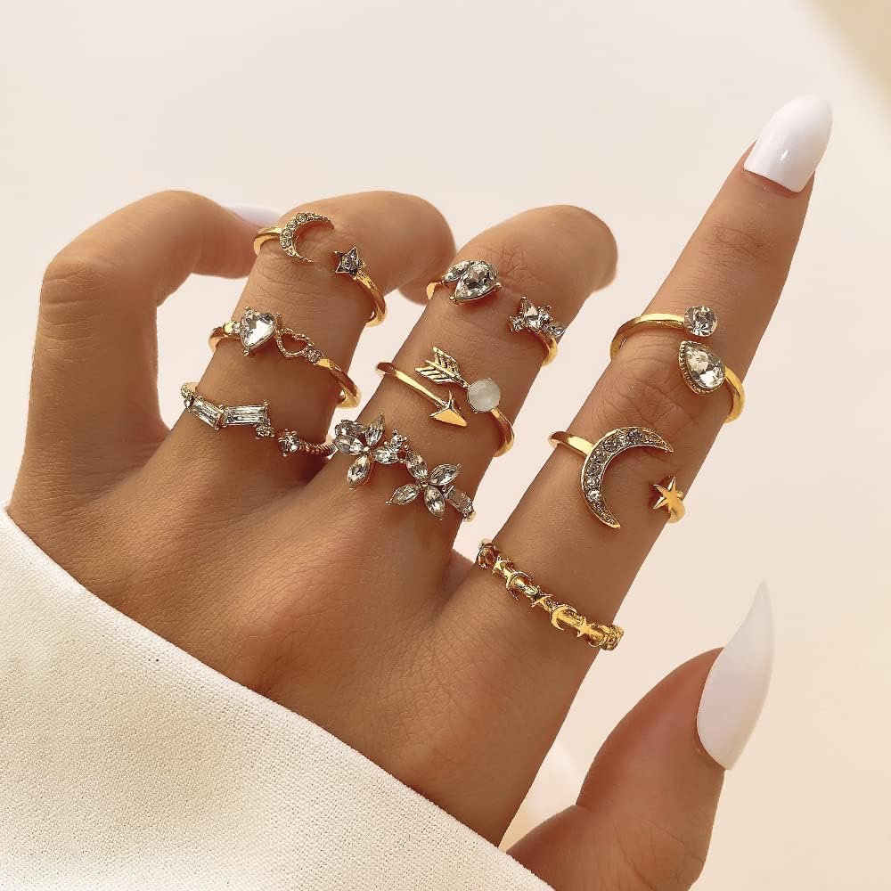 KISS WIFE Golden Stackable Moon Star Knuckle Rings Set for Women, Boho Dainty Lightweight Stacking Rings, Vintage Midi Rings Pack, Trendy Jewelry - Image 5