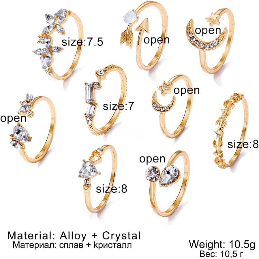 KISS WIFE Golden Stackable Moon Star Knuckle Rings Set for Women, Boho Dainty Lightweight Stacking Rings, Vintage Midi Rings Pack, Trendy Jewelry - Image 7