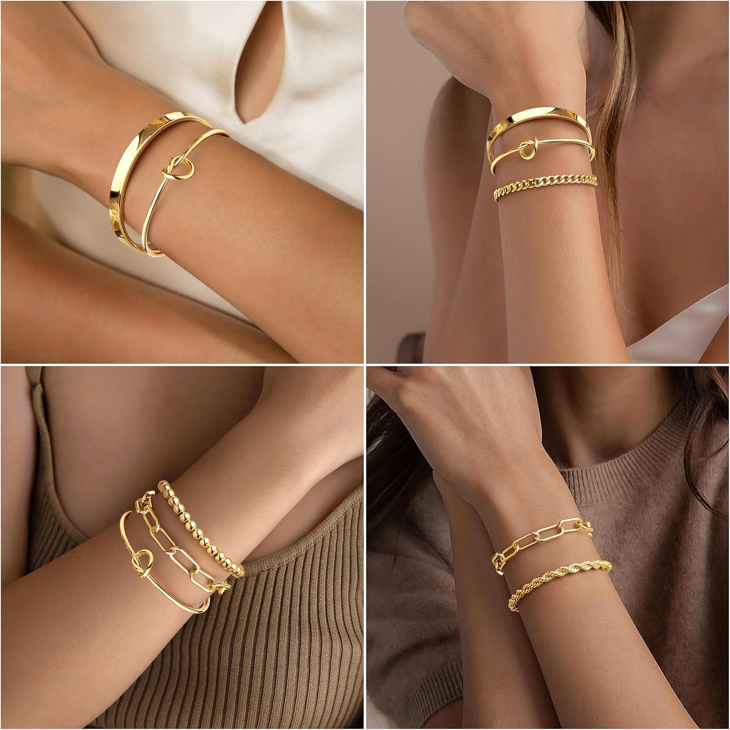 Gold Bracelets for Women Non Tarnish, 14K Gold Plated Chunky Cuff Bracelet Gold Bangles Bracelet for Women Trendy Tie Knot Cuban Rope Paperclip Beaded Bracelet Stack Jewelry Gifts - Image 5