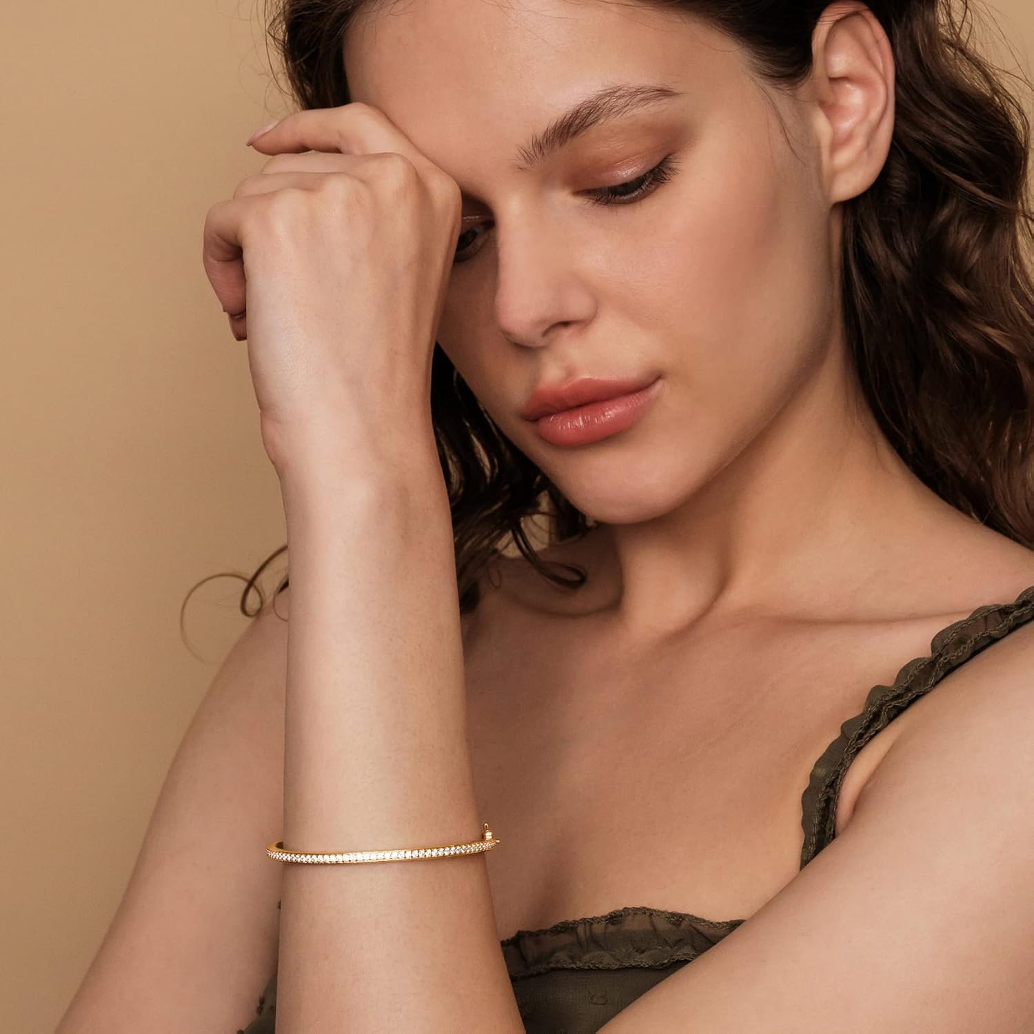 PAVOI 14K Gold Plated Cubic Zirconia Bangle Tennis Bracelets for Women | Classic Love Cuff Bangle Bracelets - Image 4