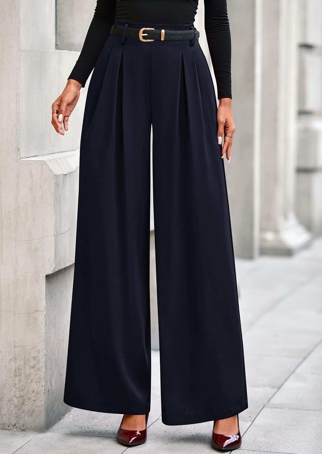 PRETTYGARDEN Womens Fall Wide Leg Trousers 2025 High Elastic Waist Loose Pleated Long Flowy Palazzo Work Pants with Pockets - Image 7