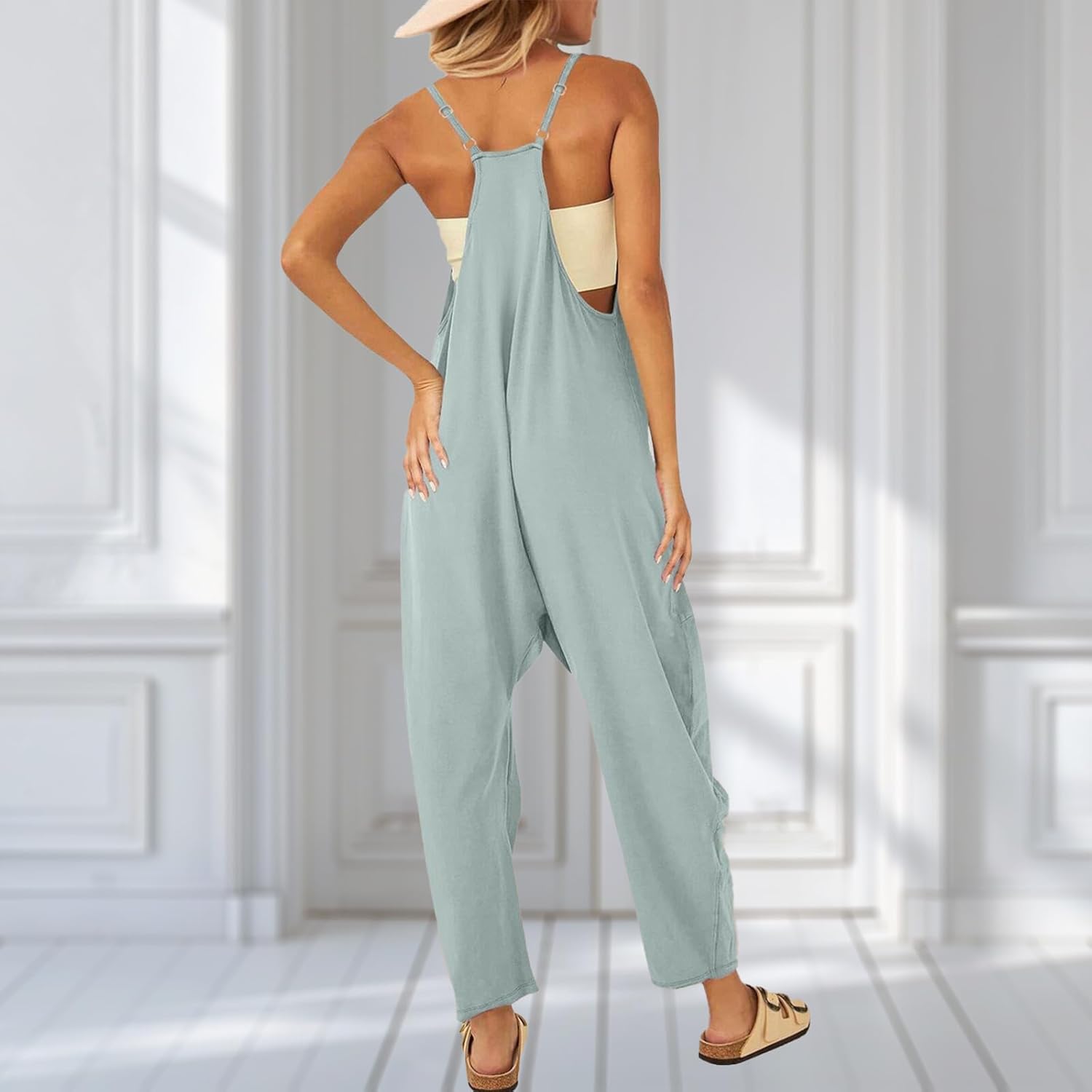 UNIANKIYA One Piece Jumpsuits for Women Casual Overalls Sleeveless Strap Rompers Travel Vacation Outfits Fall Fashion Clothes - Image 6