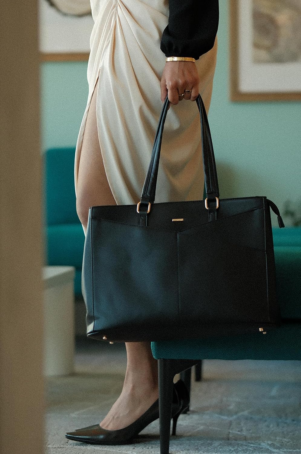 LOVEVOOK Laptop Tote Bag for Women 15.6 Inch Waterproof Leather Computer Bags Business Office Work Briefcase Black - Image 6