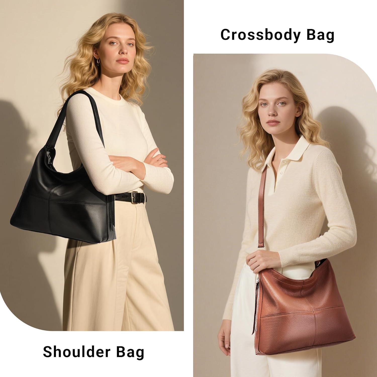 Genuine Leather Hobo Bags for Women Crossbody Purses Work Tote Bag Designer Shoulder Handbags with 2 Straps - Image 3