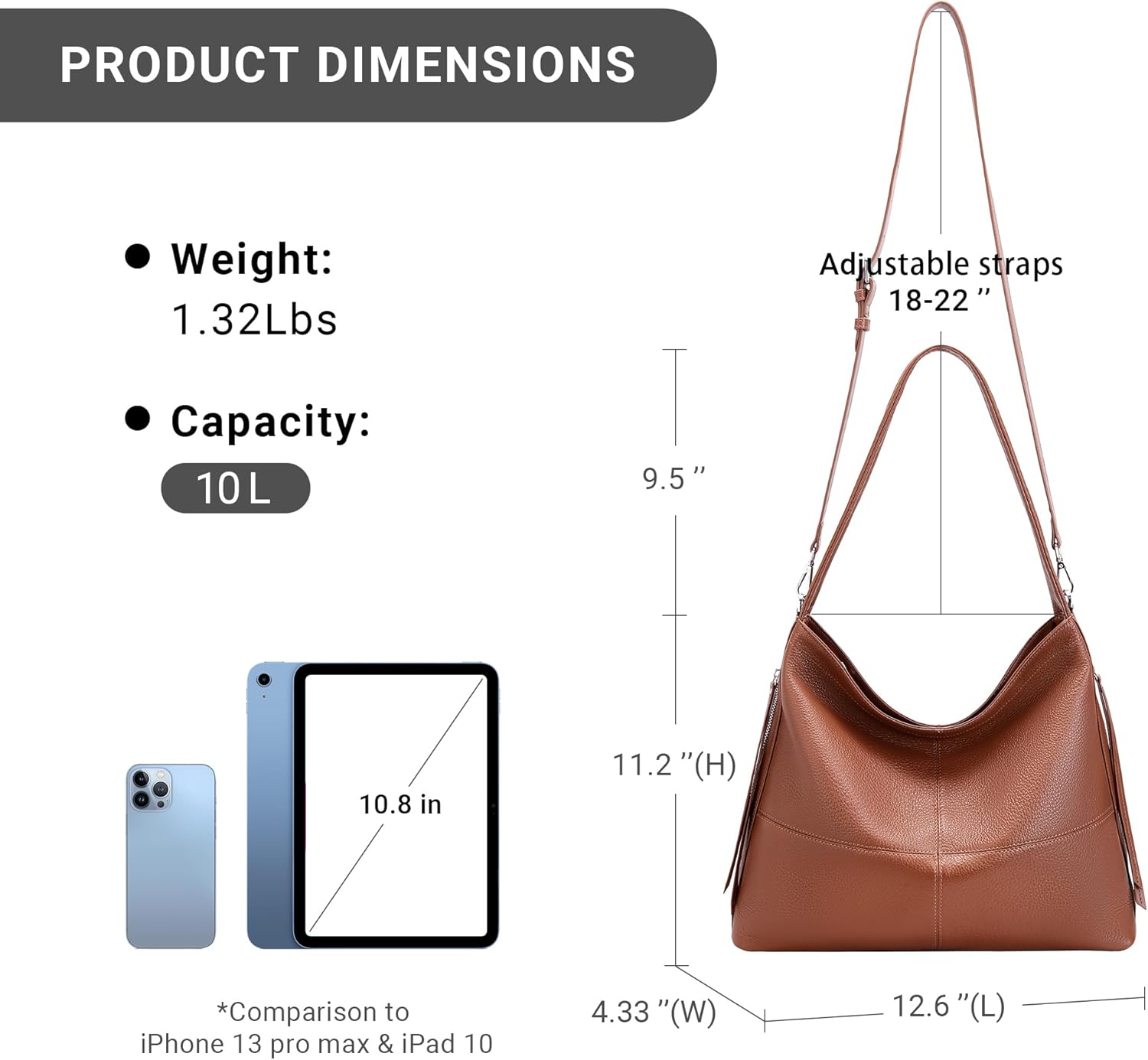Genuine Leather Hobo Bags for Women Crossbody Purses Work Tote Bag Designer Shoulder Handbags with 2 Straps - Image 6