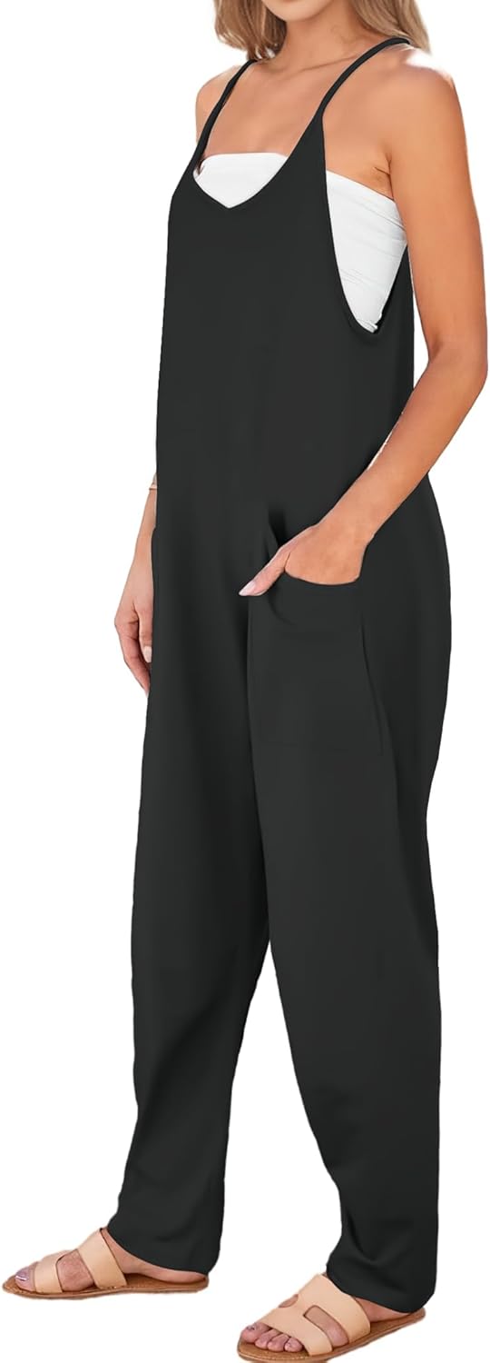 Buauty Jumpsuits for Women Casual V Neck Sleeveless Baggy Overalls Spaghetti Strap Jumpers with Pockets Summer Romper Clothes - Image 3