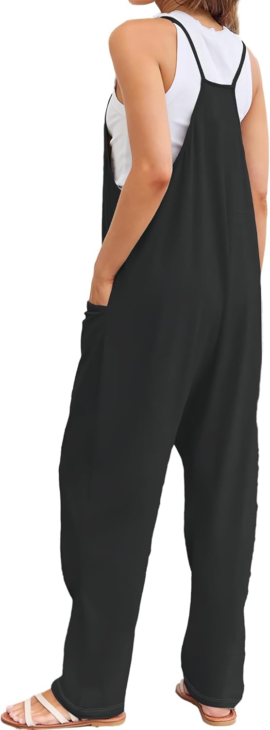 Buauty Jumpsuits for Women Casual V Neck Sleeveless Baggy Overalls Spaghetti Strap Jumpers with Pockets Summer Romper Clothes - Image 4